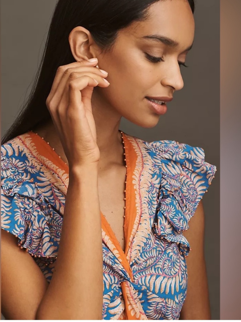 FARM RIO x ANTHROPOLOGIE Flutter Sleeves V Neck Top - Picture 3 of 11